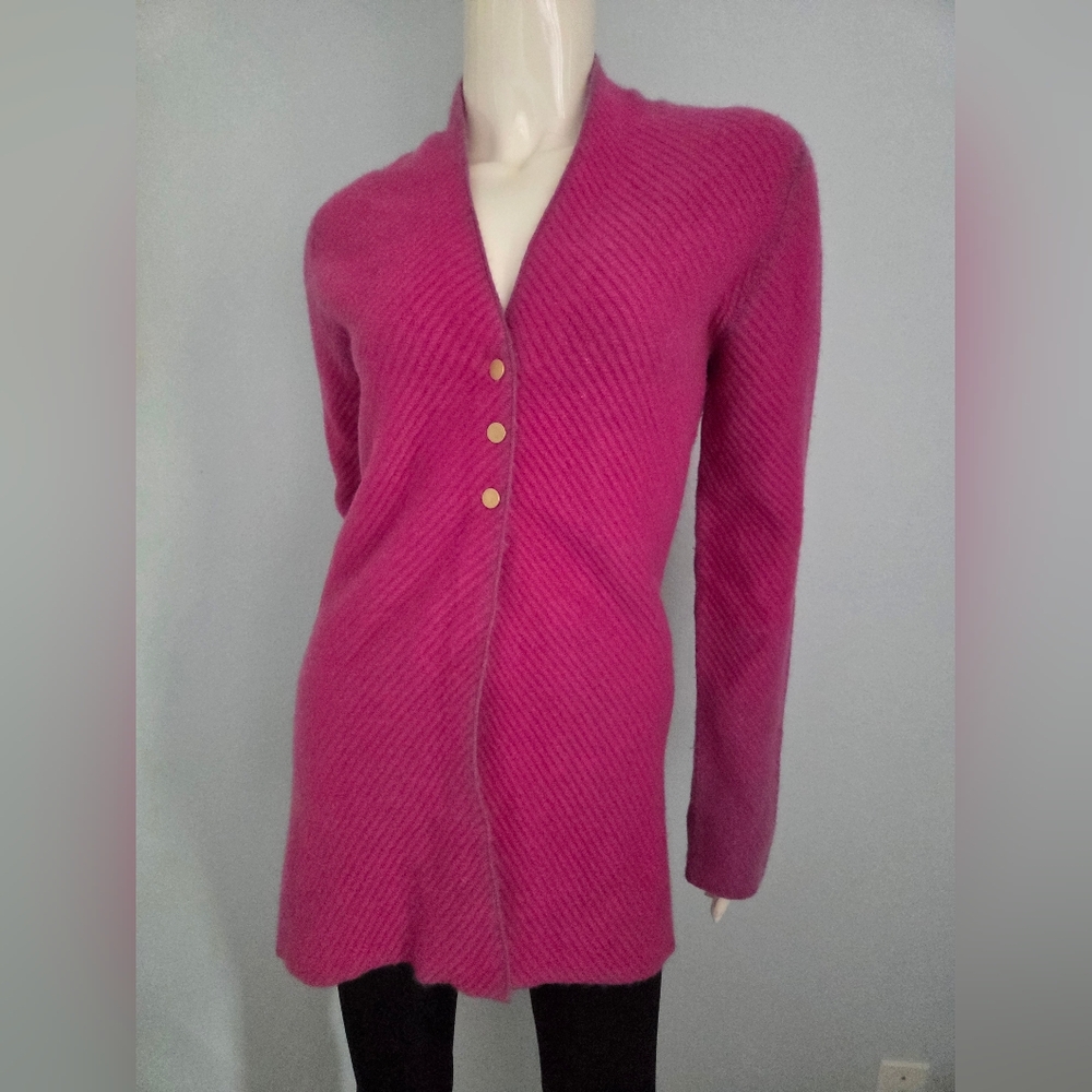Armani Pink Striped Cashmere 3/4 Length Cardigan Sweater S